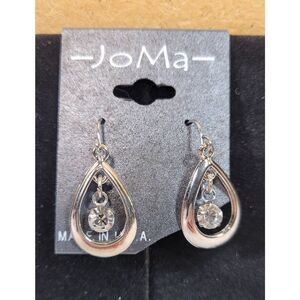 (3 for $15) Joma Silvertone Teardrop Earrings with Dangly Australian Crystal- NE
